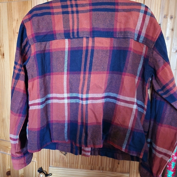 Plaid Zip-Up Jacket in Reddish Orange and Blue - Picture 7 of 8